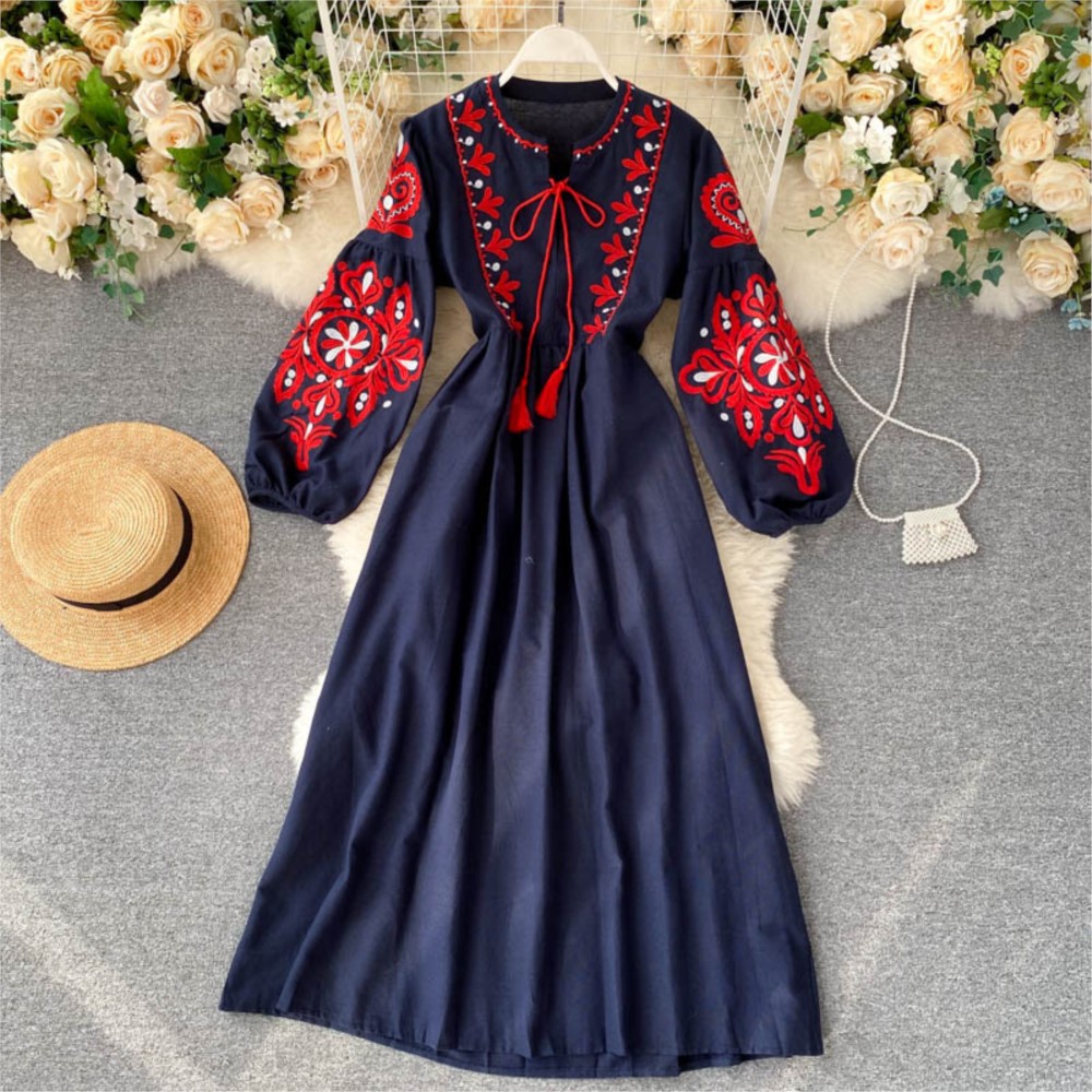 Loose Dress Embroidered Flower - Winter Clothing Dress Up ulasan dan harga