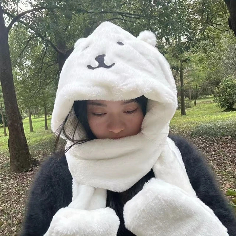 3 In 1 Plush Thick Hooded Hat  - Winter Clothing Kids ulasan dan harga