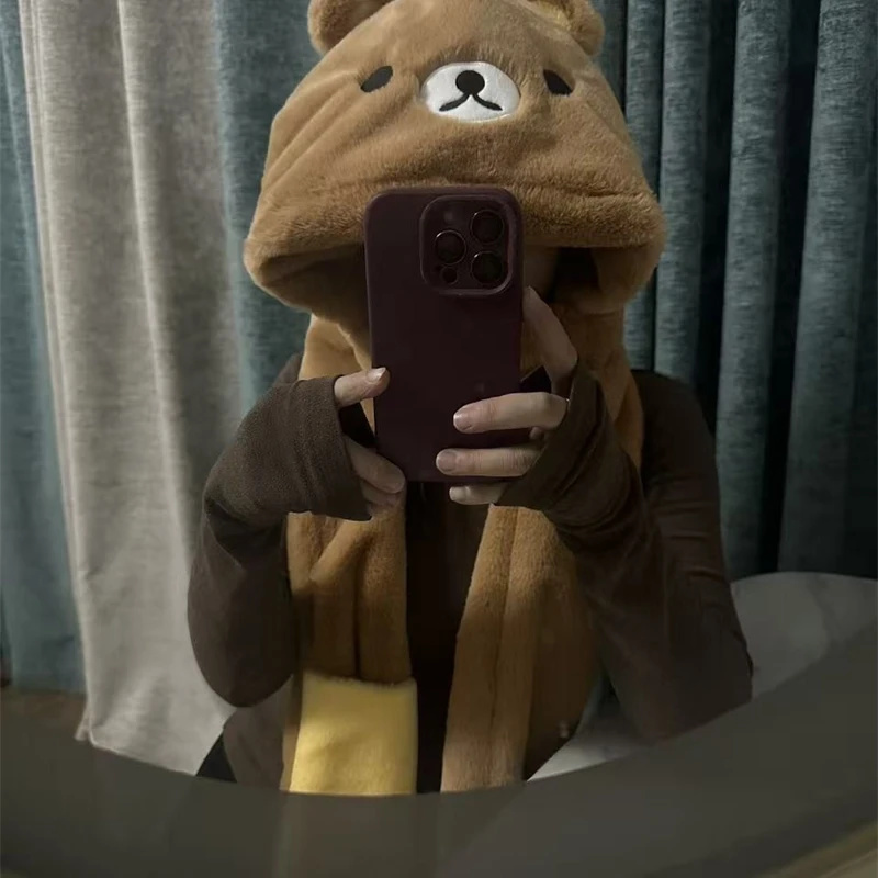 3 In 1 Plush Thick Hooded Hat  - Winter Clothing Kids ulasan dan harga