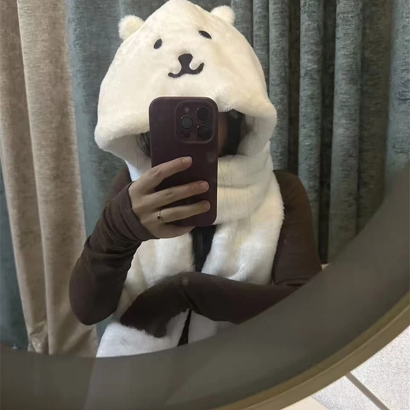 3 In 1 Plush Thick Hooded Hat  - Winter Clothing Kids ulasan dan harga