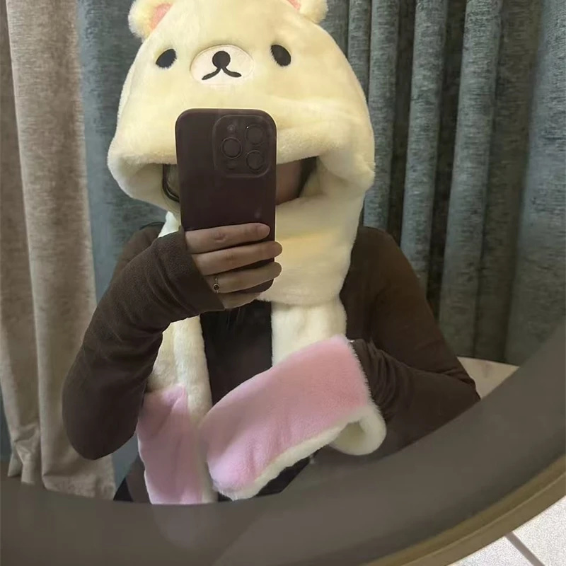 3 In 1 Plush Thick Hooded Hat  - Winter Clothing Kids ulasan dan harga