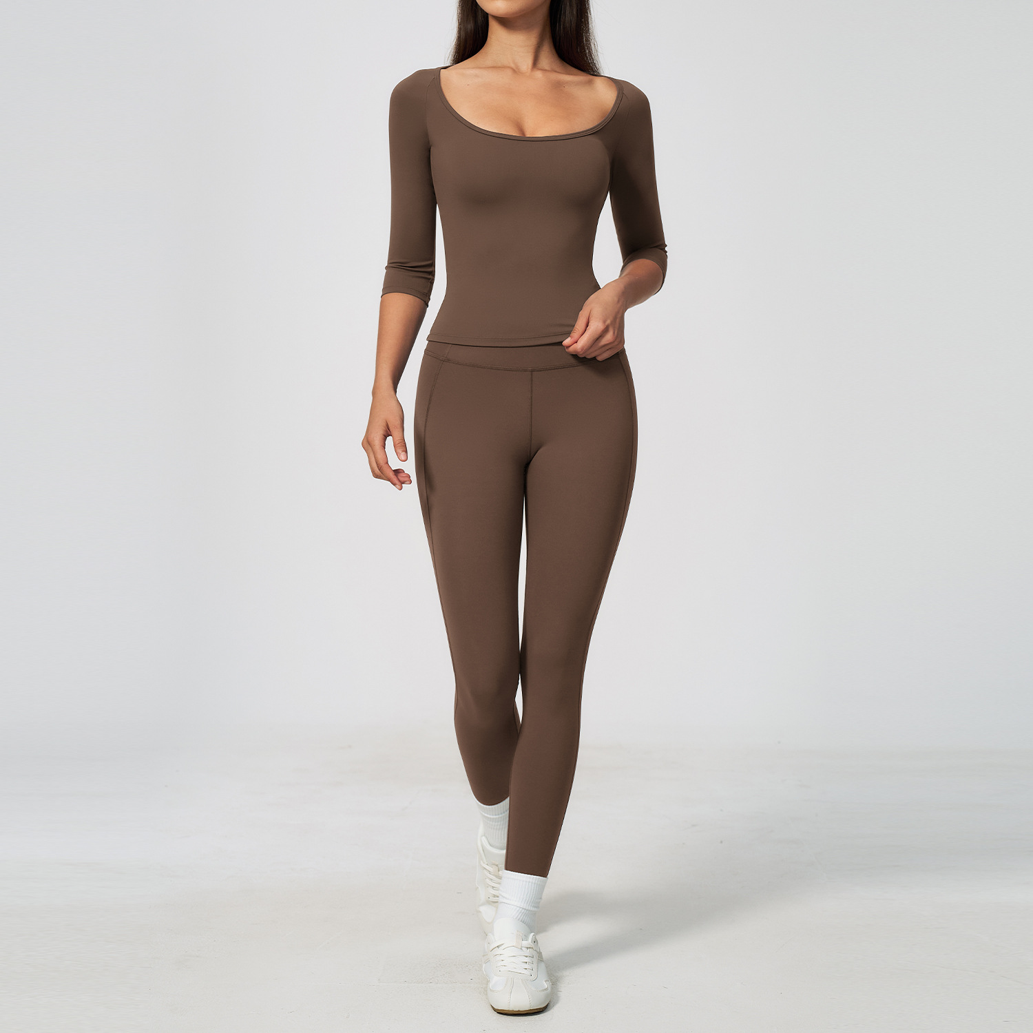 Women 2PCS Yoga Set 3/4 Sleeve - Winter Clothing Logos ulasan dan harga